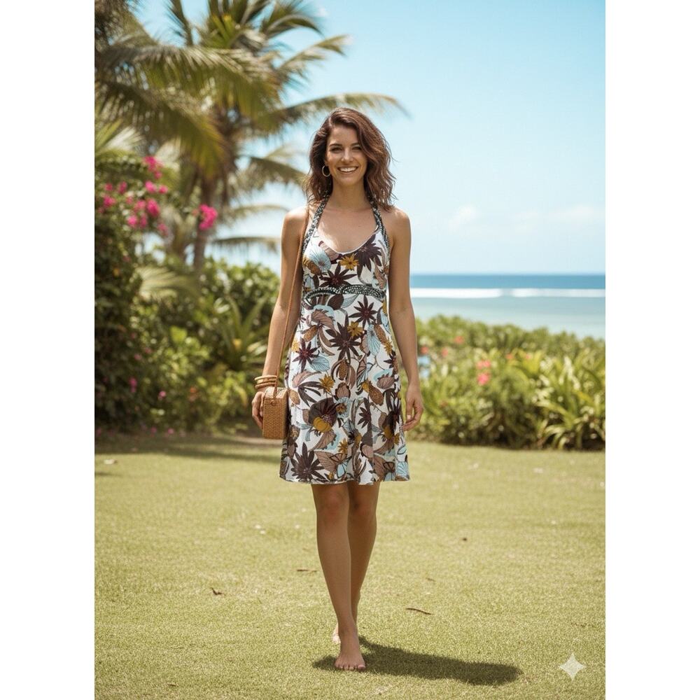 Patagonia Iliana Halter Dress Athletic Beach Resort Floral shelf bra Sz M